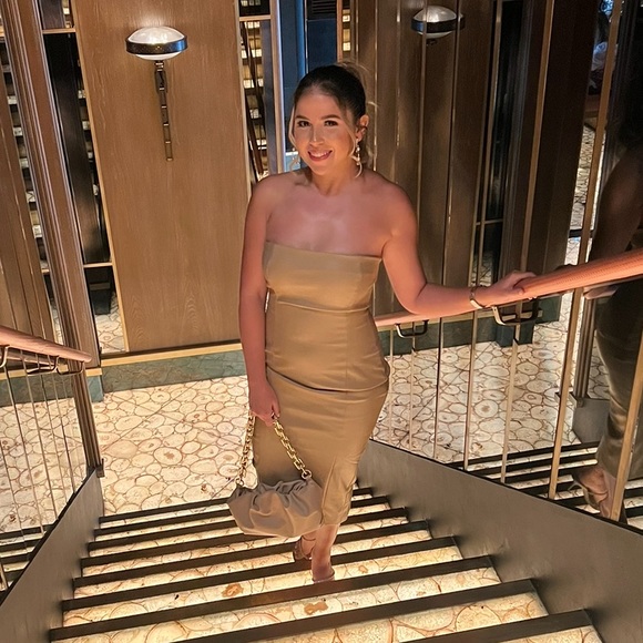 Faux leather beige strapless dress - Picture 1 of 1